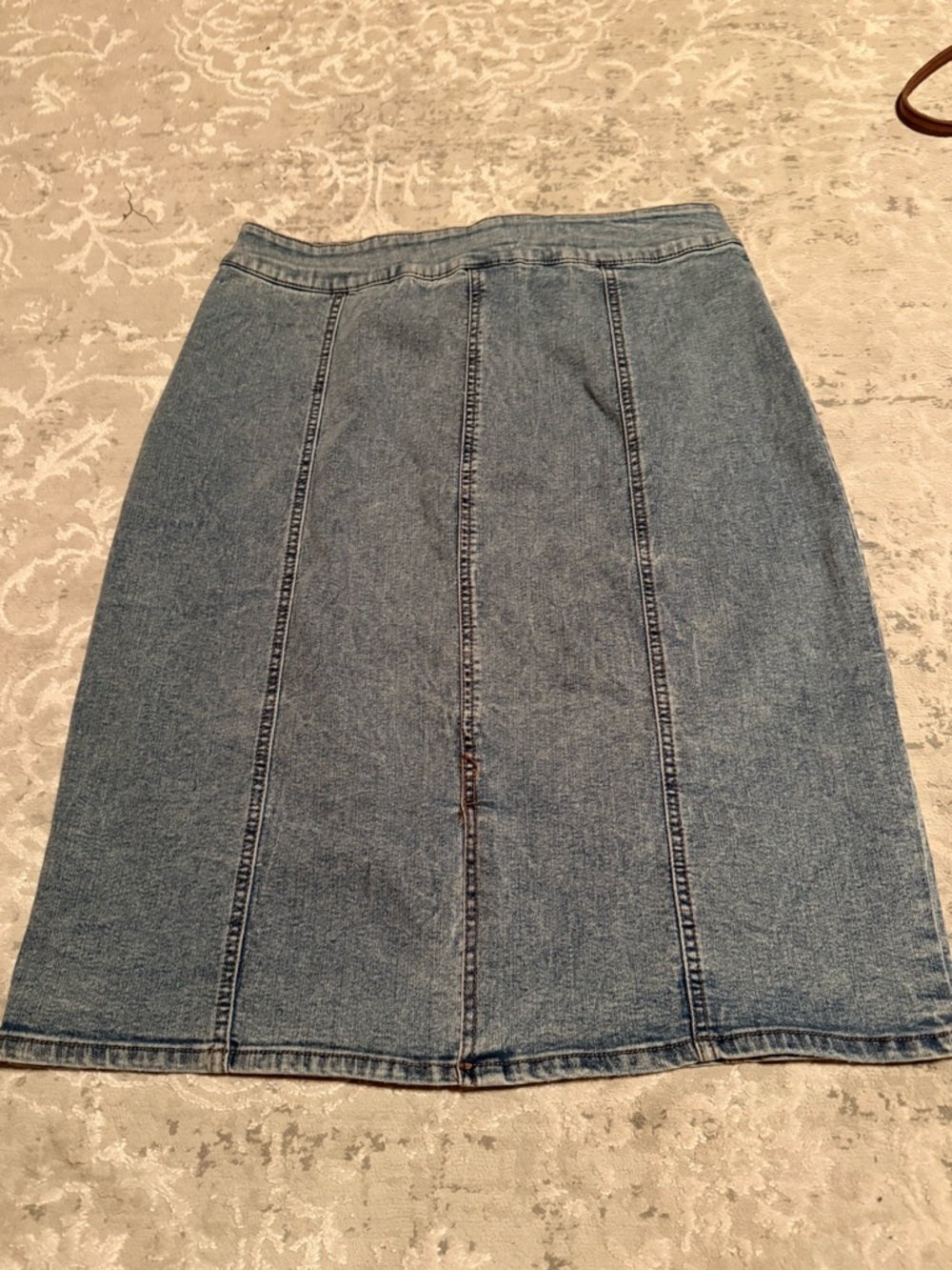 High-Rise Blue Denim Midi Skirt with Belt - Picture 7 of 9
